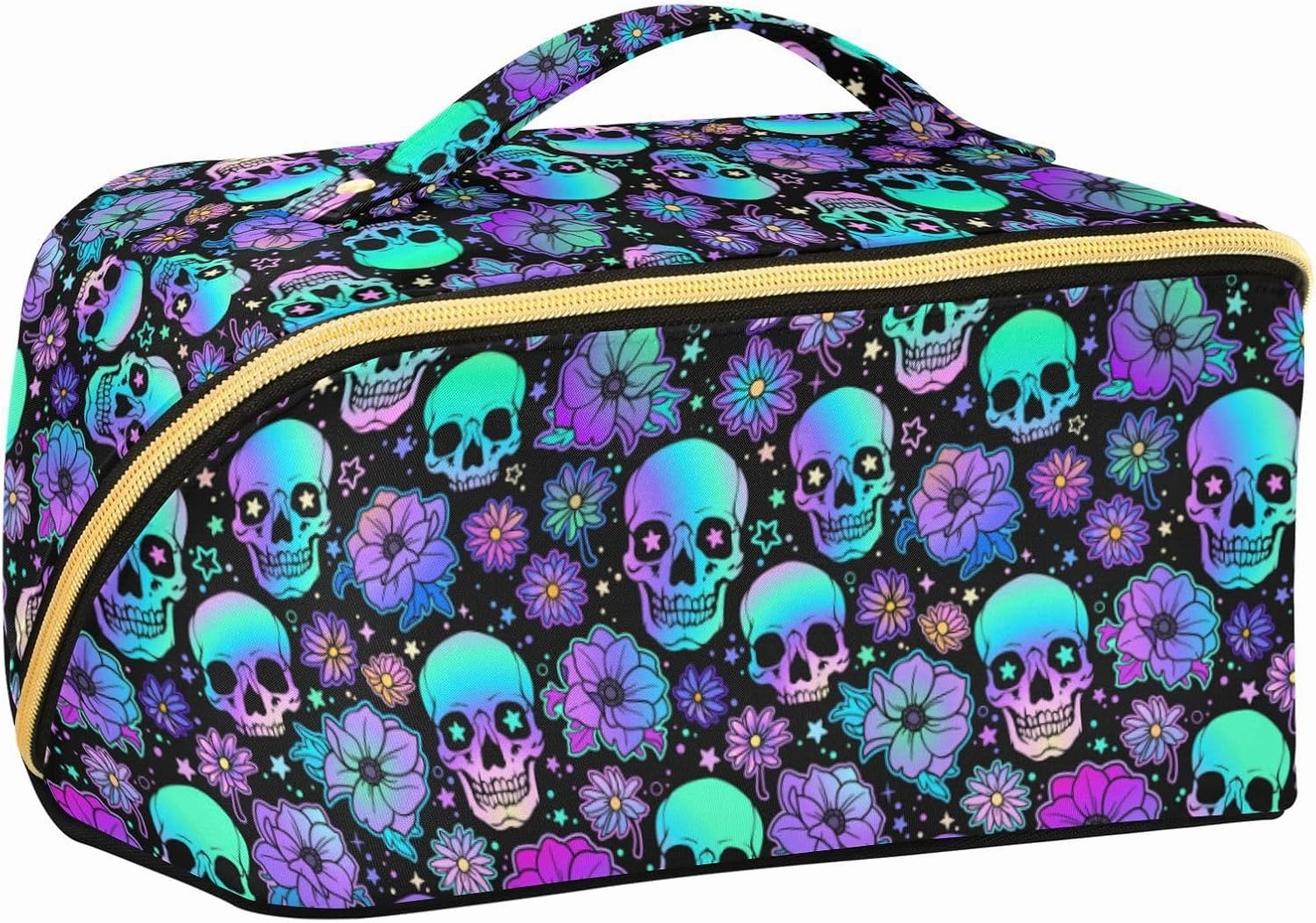 Makeup Organizer Bag, Funny Skulls Travel Makeup Bags Makeup Vanity Case Large Capacity Rhombus Cosmetic Toiletry Bag for Girl Women Ladies