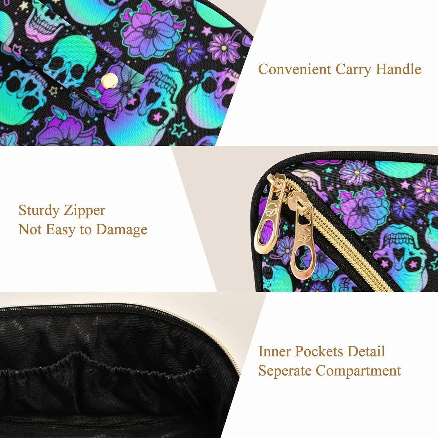 Makeup Organizer Bag, Funny Skulls Travel Makeup Bags Makeup Vanity Case Large Capacity Rhombus Cosmetic Toiletry Bag for Girl Women Ladies