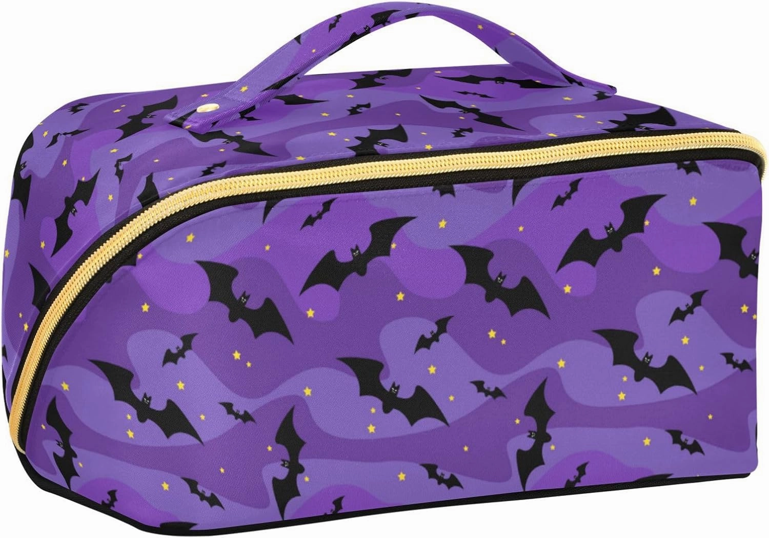 Makeup Organizer Bag, Halloween Black Bats Night Sky with Stars Travel Makeup Bags Makeup Vanity Case Large Capacity Rhombus Cosmetic Toiletry Bag for Girl Women Ladies