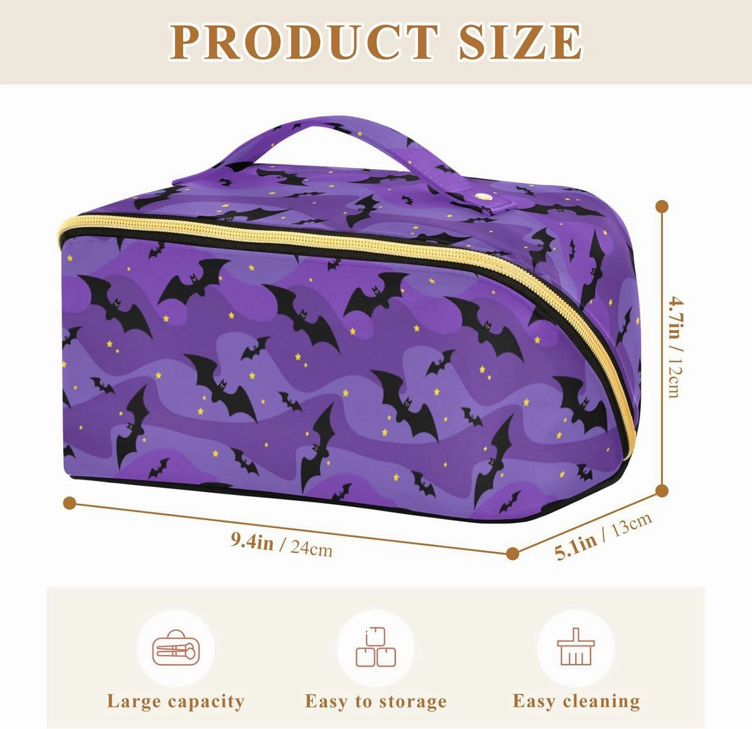 Makeup Organizer Bag, Halloween Black Bats Night Sky with Stars Travel Makeup Bags Makeup Vanity Case Large Capacity Rhombus Cosmetic Toiletry Bag for Girl Women Ladies