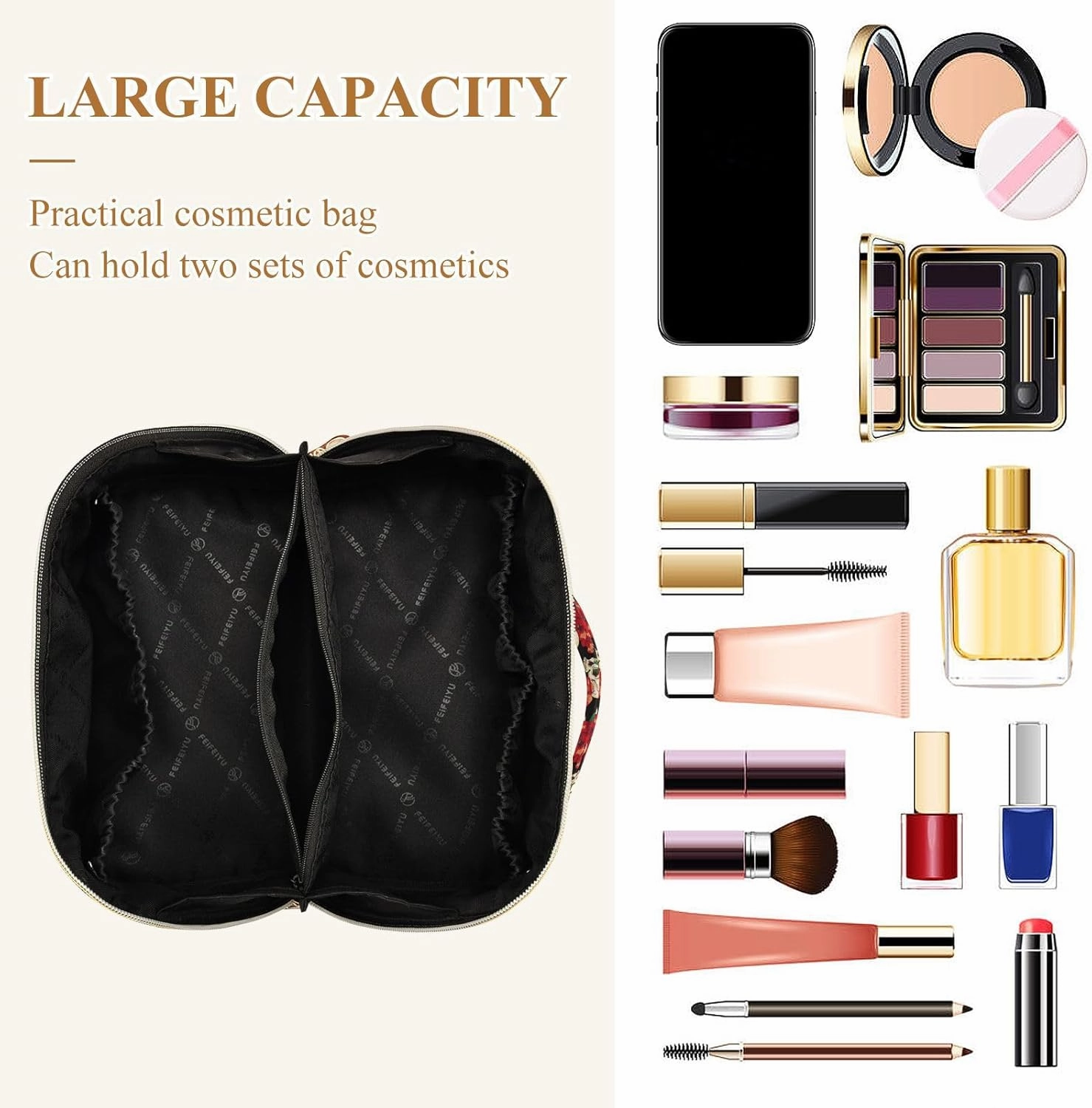 Makeup Organizer Bag, Skull and Flower Travel Makeup Bags Makeup Vanity Case Large Capacity Rhombus Cosmetic Toiletry Bag for Girl Women Ladies