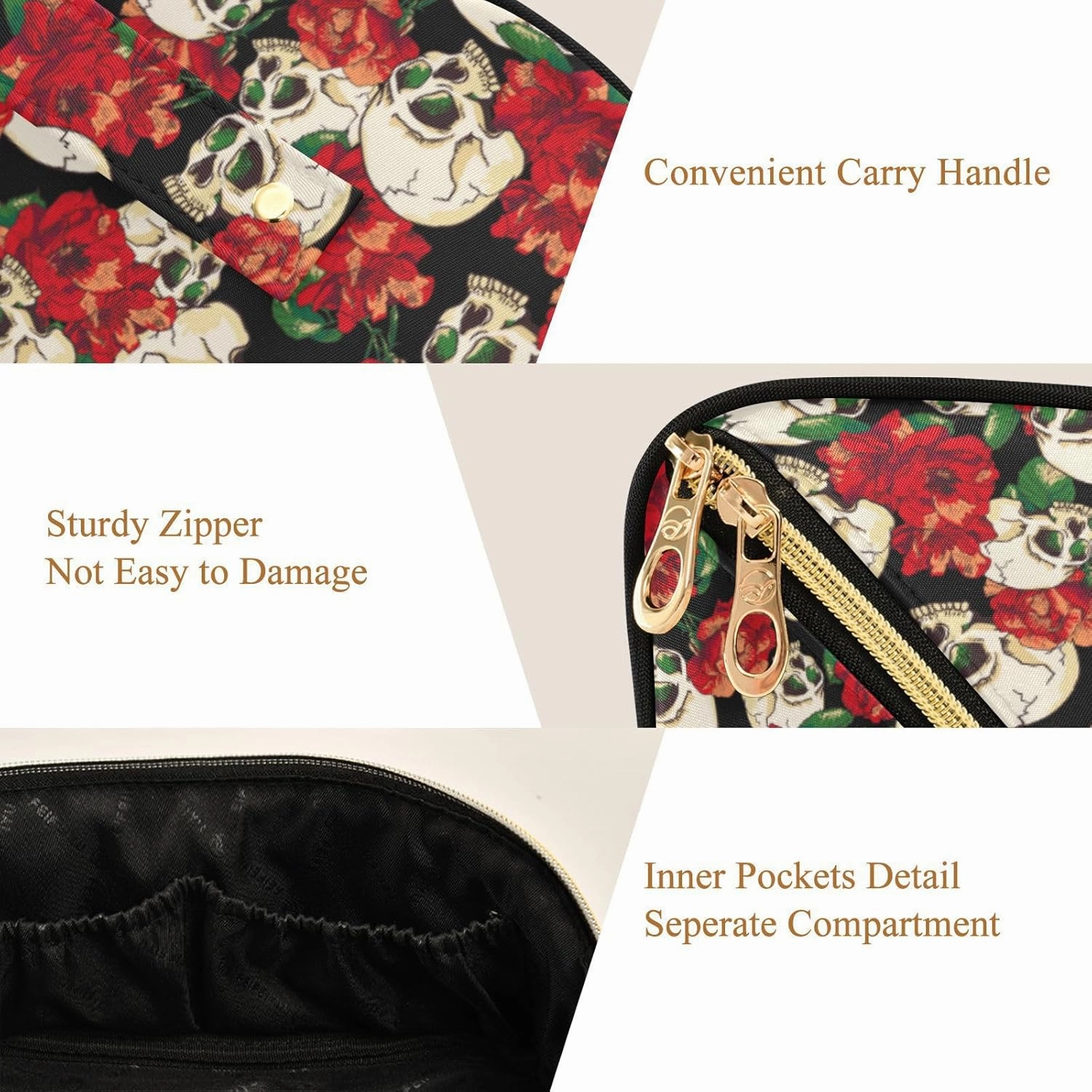 Makeup Organizer Bag, Skull and Flower Travel Makeup Bags Makeup Vanity Case Large Capacity Rhombus Cosmetic Toiletry Bag for Girl Women Ladies