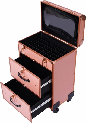Makeup Train Case Trolley Makeup Box, Cosmetic Box Portable Makeup Case Organizer Storage Bag with Adjustable Dividers Makeup Brushes Storage Organizer & Locks Rose Gold