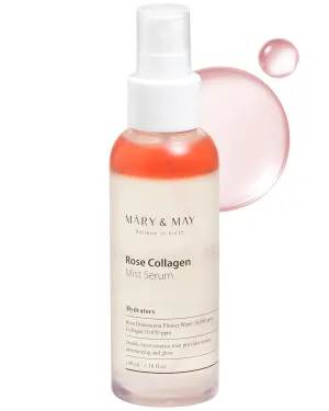 Mary&May Rose Collagen Mist Serum - Double Layer Essence Face Spray - Instant Hydration, Radiance, Anti-Aging and Glowing Skin with Damask Rose Water and Plant-Based Oils, 3.38 fl.oz.