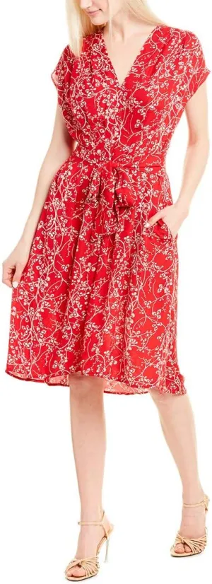 MAXSTUDIO Sleeveless V-Neck Tie Front Dress Red/Blush SM