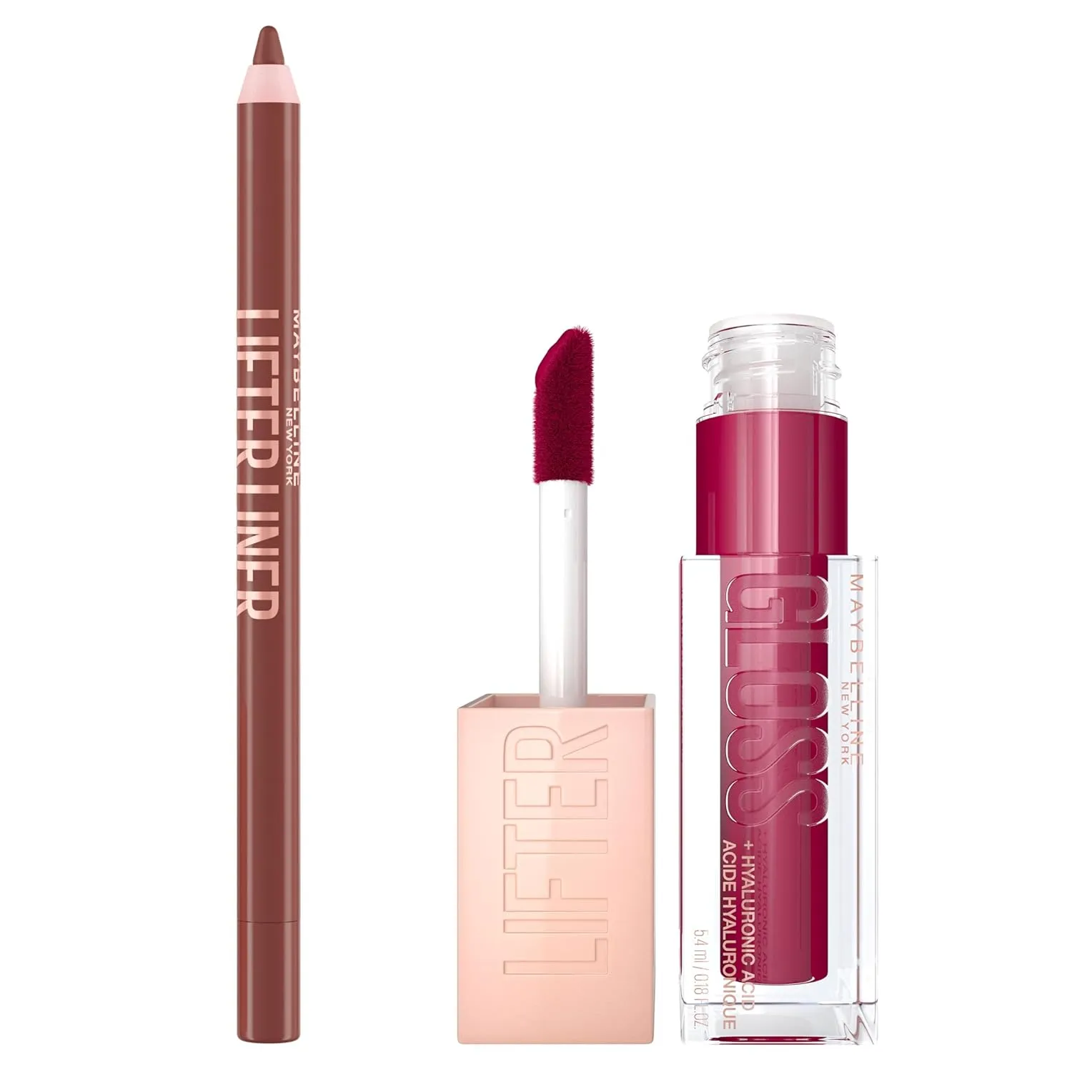 Maybelline Lifter Gloss and Lifter Liner Bundle, Lip Gloss and Lip Liner in Shades Taffy and Let's Bounce, Pack of 2