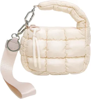 Mini Lipstick Bag Quilted Coin Bag Same Cosmetic Bag Cute Puffer Handbags Pouch Gift For Travel, Work(Beige)