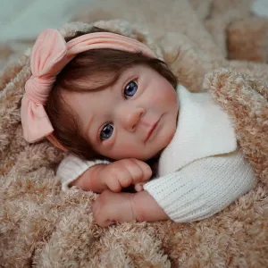 Mire & Mire Lifelike Reborn Baby Dolls - 17-Inch Girls Blue Eyes & Curls Newborn Baby Dolls Weighted Soft Cloth Body with Doll Accessories