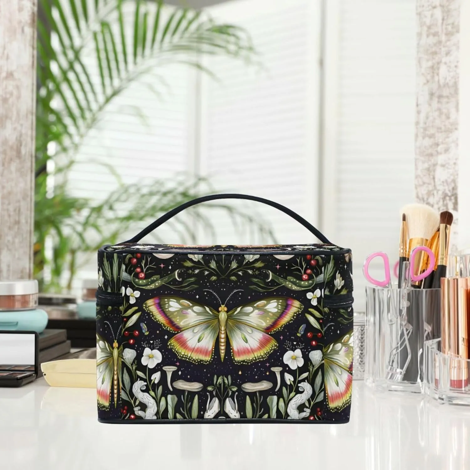 MNSRUU Makeup Bags, Butterfly Makeup Organizer Bags Toiletry Bag Box Travel Cosmetic Bag Make Up Train Case for Women Teen Girl Ladies