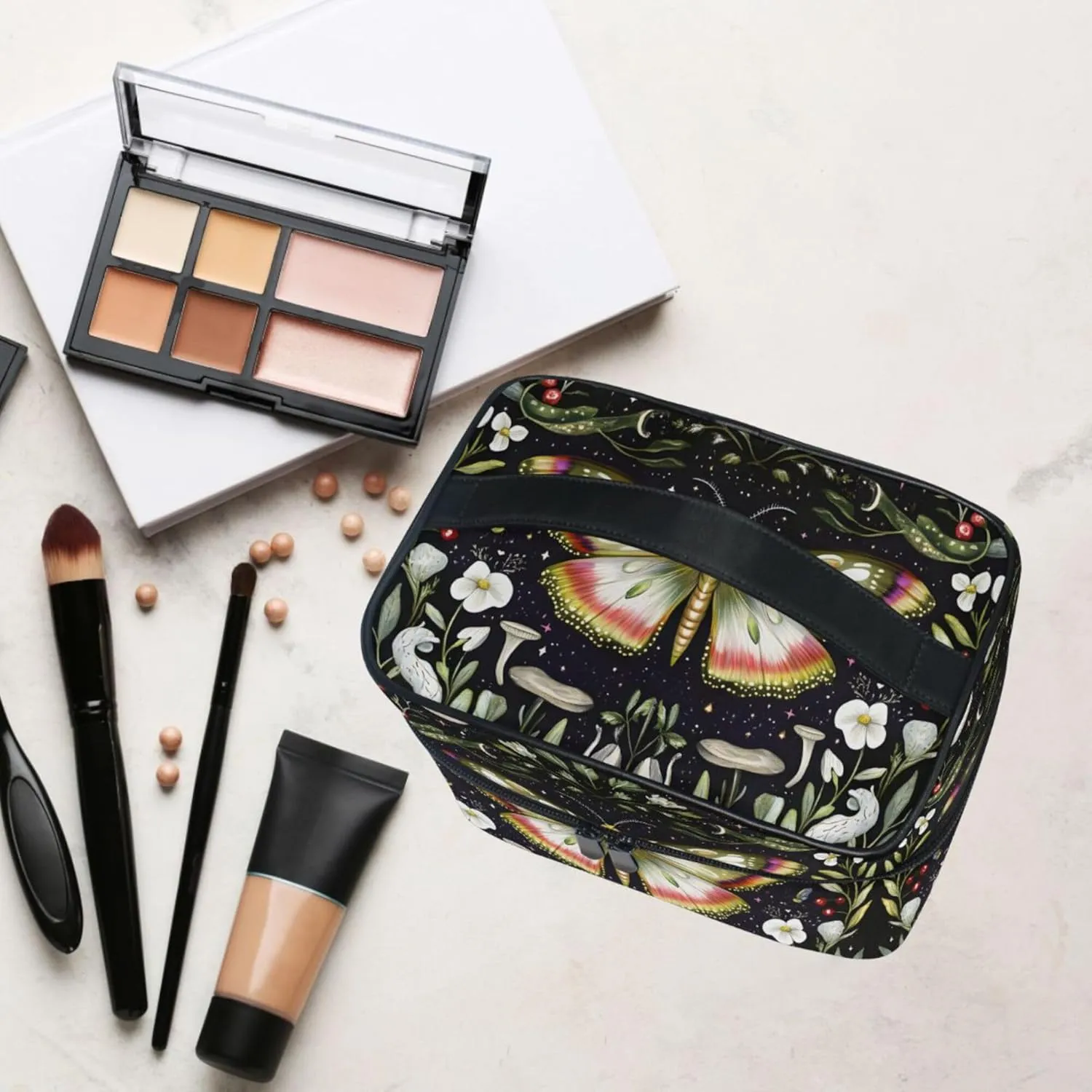 MNSRUU Makeup Bags, Butterfly Makeup Organizer Bags Toiletry Bag Box Travel Cosmetic Bag Make Up Train Case for Women Teen Girl Ladies