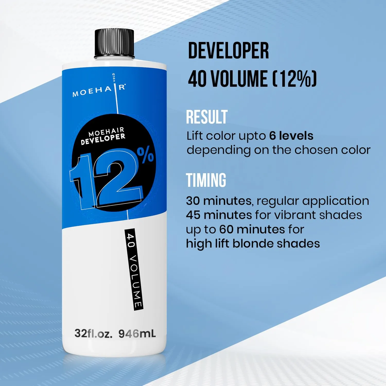 MOEHAIR Hair Developer 12% Hydrogen Peroxide | 40 Volume Developer | Lifts up to 6 Levels | Professional-Use 40V Developer | High Lifting Action | Paraben-Free | Peach Fragrance – 32 Fl. Oz …