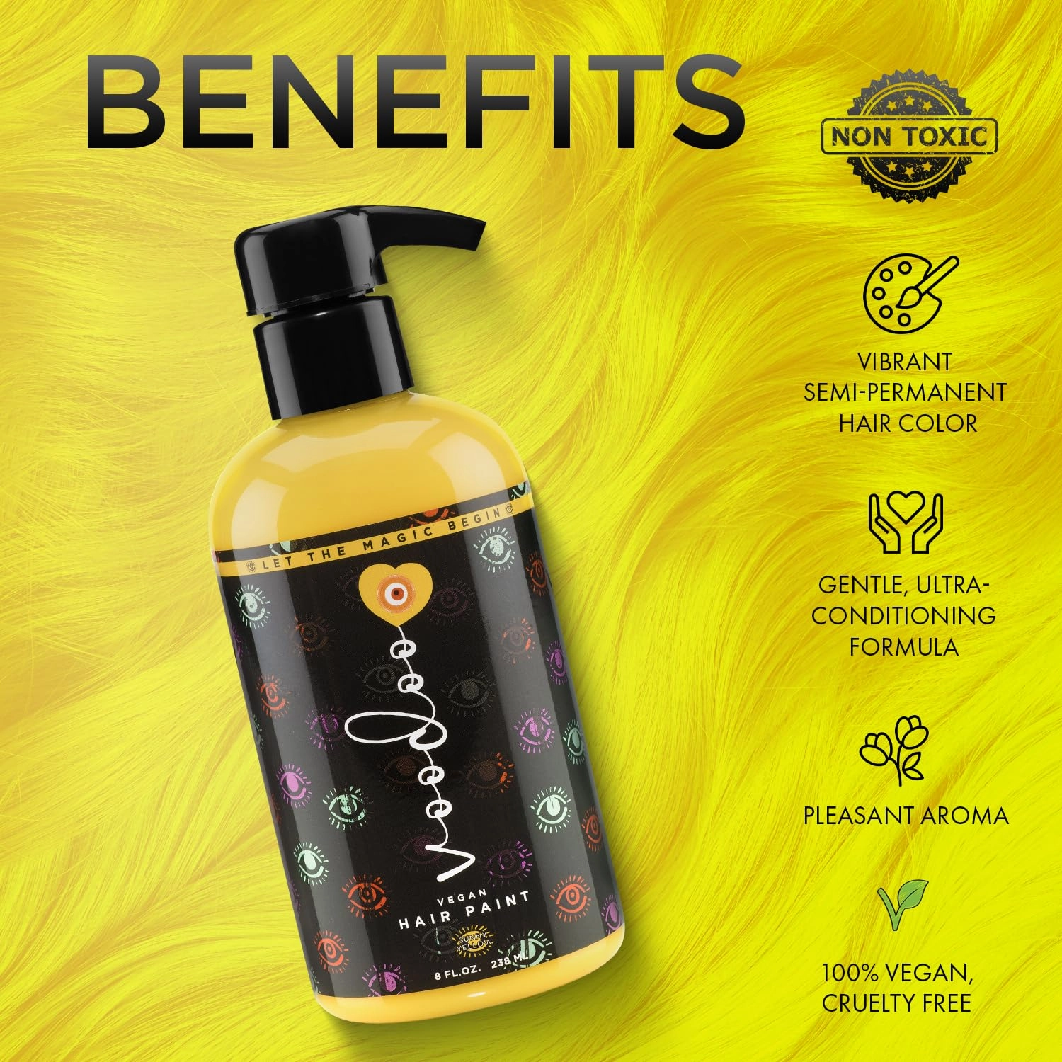 MOEHAIR Semi-Permanent Hair Color | Yellow Hair Dye 8 Oz | No Ammonia, Sulfate or Paraben | Easy-to-use & Apply at Home | Vegan & Cruelty-Free | Voodoo Sunny Hair Color | Neon Yellow Hair Dye
