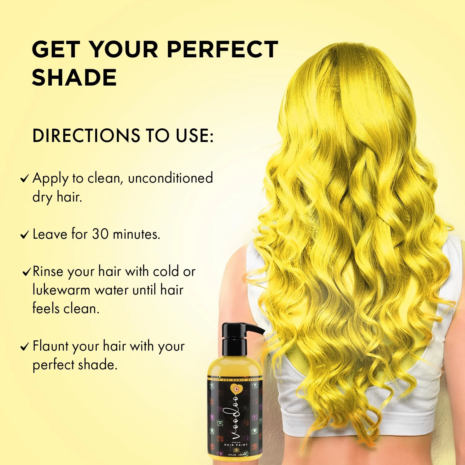 MOEHAIR Semi-Permanent Hair Color | Yellow Hair Dye 8 Oz | No Ammonia, Sulfate or Paraben | Easy-to-use & Apply at Home | Vegan & Cruelty-Free | Voodoo Sunny Hair Color | Neon Yellow Hair Dye