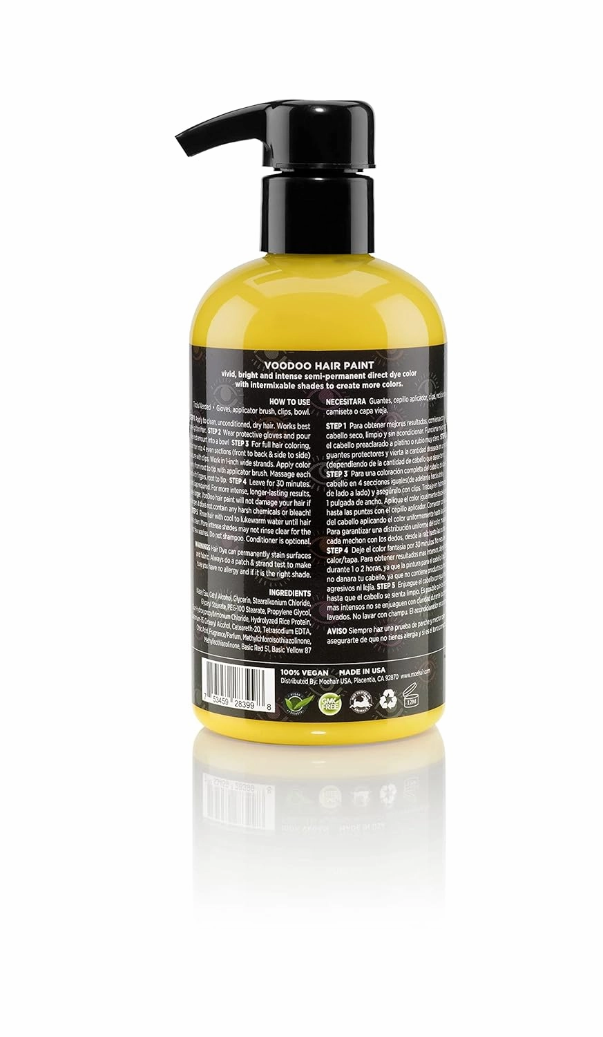 MOEHAIR Semi-Permanent Hair Color | Yellow Hair Dye 8 Oz | No Ammonia, Sulfate or Paraben | Easy-to-use & Apply at Home | Vegan & Cruelty-Free | Voodoo Sunny Hair Color | Neon Yellow Hair Dye