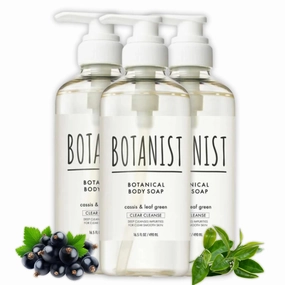 Moisturizing Body Wash for Women & Men, Natural Shower Gel with Botanical Butter Milk for Sensitive & Dry Skin, Organic Skin Care from Japan, CLEAR CLEANSE, Cassis& Leaf Green, 16.5 Fl Oz 3EA