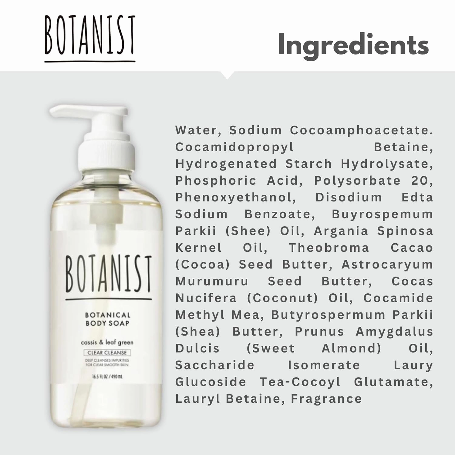 Moisturizing Body Wash for Women & Men, Natural Shower Gel with Botanical Butter Milk for Sensitive & Dry Skin, Organic Skin Care from Japan, CLEAR CLEANSE, Cassis& Leaf Green, 16.5 Fl Oz 3EA