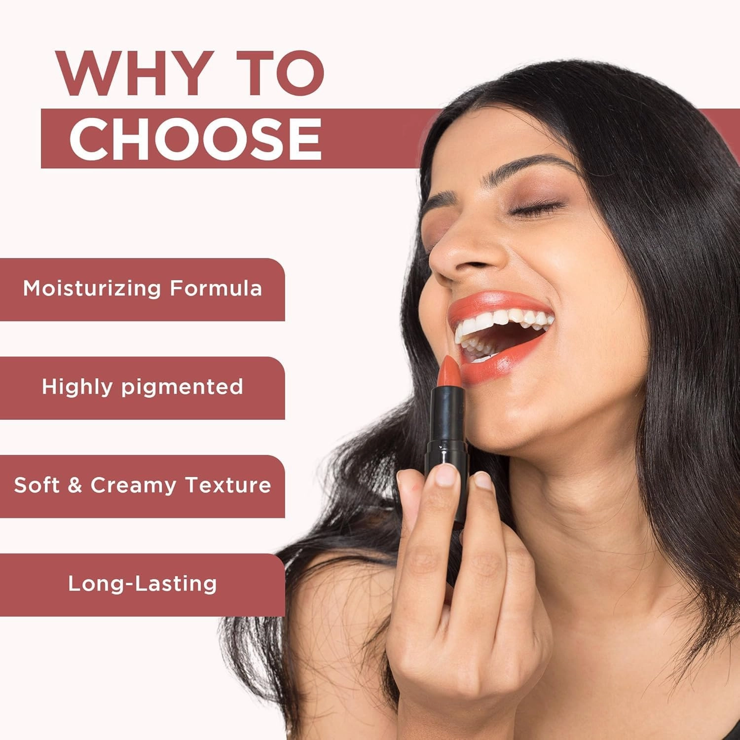 MoodBliss Creamy Matte Long Lasting Bullet Lipstick for Women | Intense Colour, Keeps Lips Moisturised | Non-Drying | Highly Non-Transfer Formula | Enriched with Almond Oil (Copper Rose, 3.2 gm)