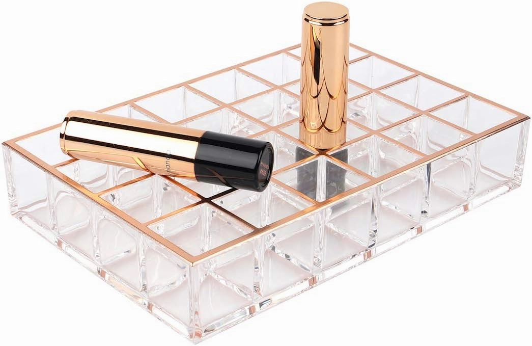 Moonlight Rose Gold Acrylic Lipstick Holders and Organizers, Acrylic Lipstick Organizer for Vanity, Lipstick Organizer for Drawer 24 Slots