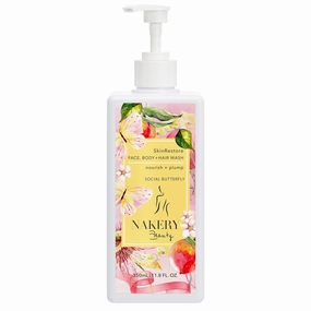 Nakery SkinRestore Hydrating Face & Body Wash with Hyaluronic Acid - Body Wash for Sensitive Skin - Foaming Face Wash & Oil Cleanser for Women 350ml - Sulfate Free & Cruelty Free - Social Butterfly