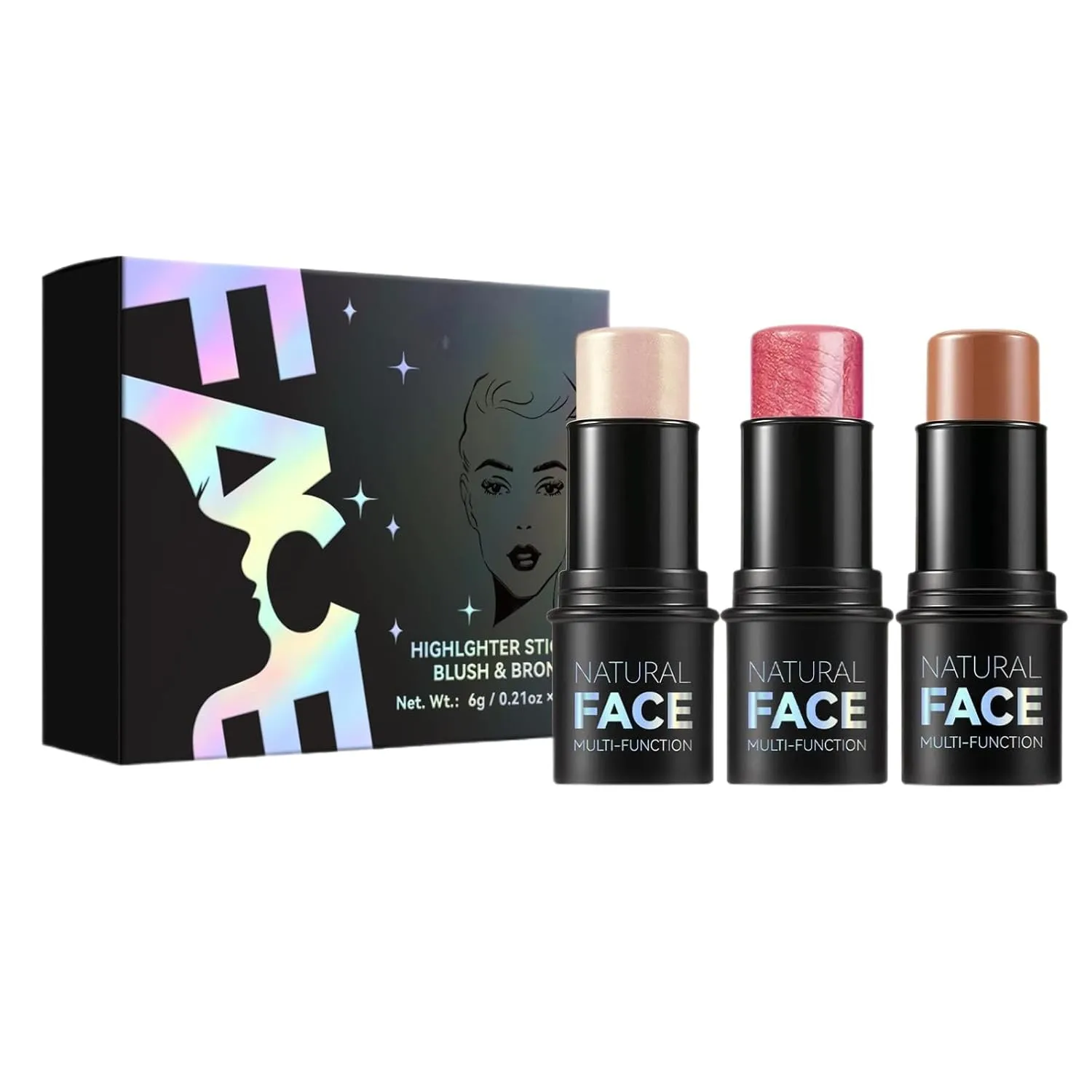 Natural Face Multi-Functional Makeup Stick, 12 Shades, Waterproof Blush, Contour, Highlight for Eyes, Lips, Cheeks, Oil-Control,Brightens, moisturizes and nourishes (A)