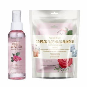 NATURE WELL Ultimate Facial Bundle, Includes (1) Rose Water Facial Toner Mist & (1) 10-Pack Individual Face Sheet Masks