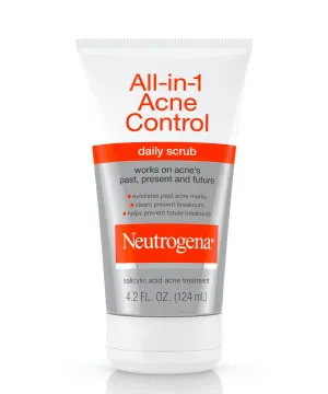Neutrogena All-In-1 Acne Control Daily Face Scrub to Exfoliate and Treat Acne, Salicylic Acid Acne Treatment, 4.2 fl. Oz (Pack of 3)