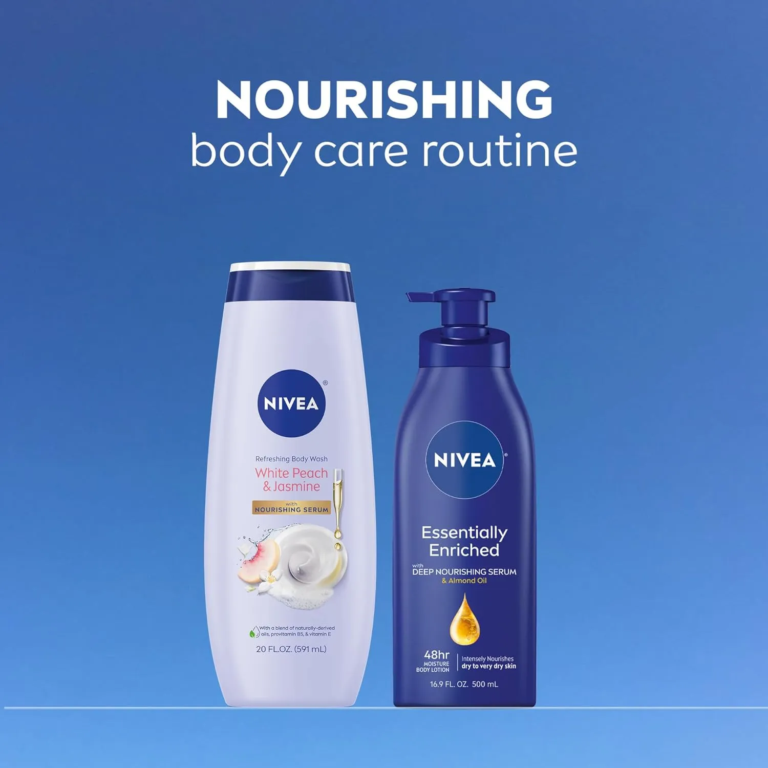 NIVEA Refreshing White Peach and Jasmine Body Wash with Nourishing Serum, Scented Body Wash for Women, Enriched with Provitamin B5 and Vitamin E, 20 Fl Oz Bottle, 3 Pack
