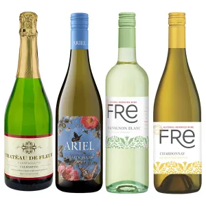 Non Alcoholic White Wine 4 Pack Chardonnay, Sauvignon Blanc and Champagne Business & Holiday Gift Ideas