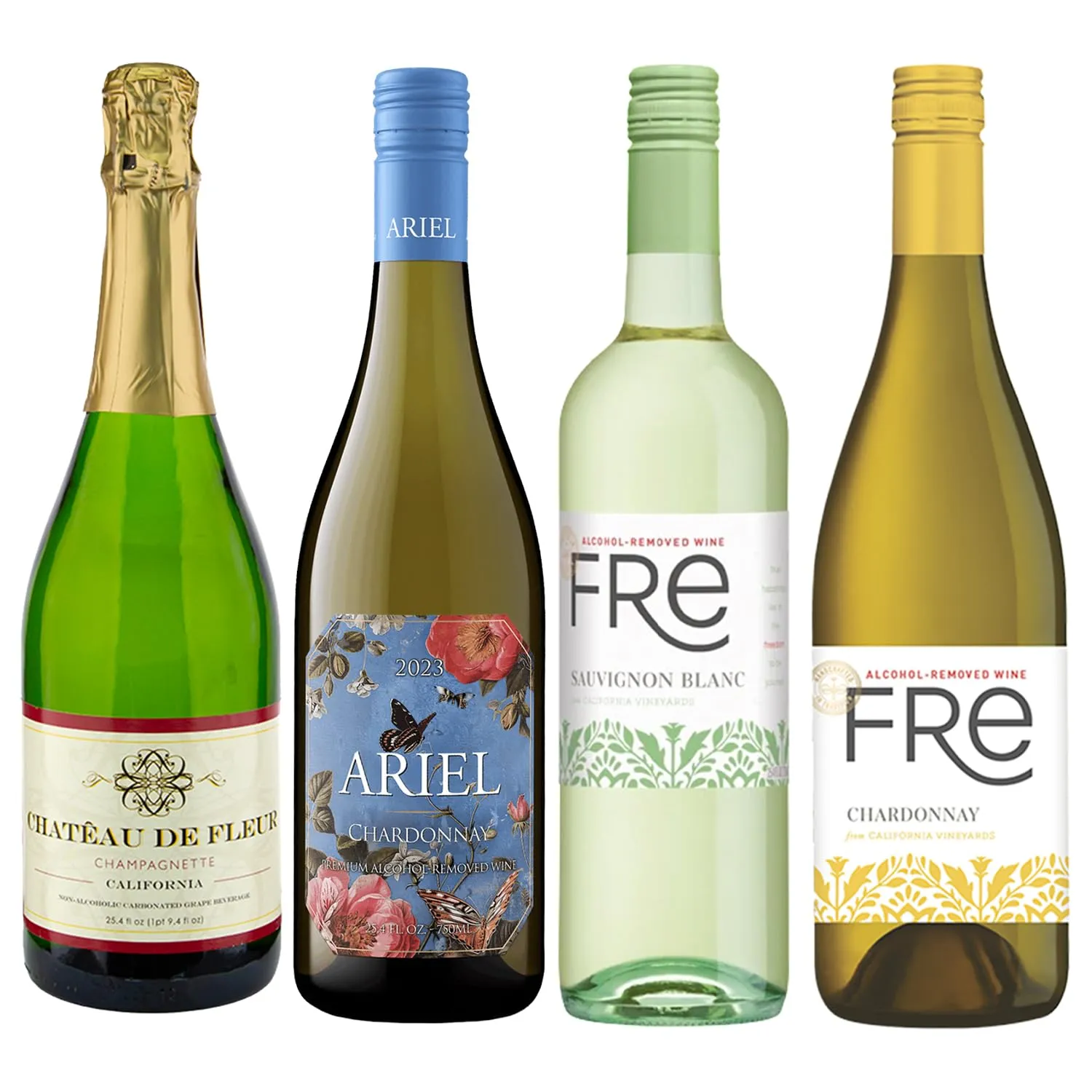 Non Alcoholic White Wine 4 Pack Chardonnay, Sauvignon Blanc and Champagne Business & Holiday Gift Ideas