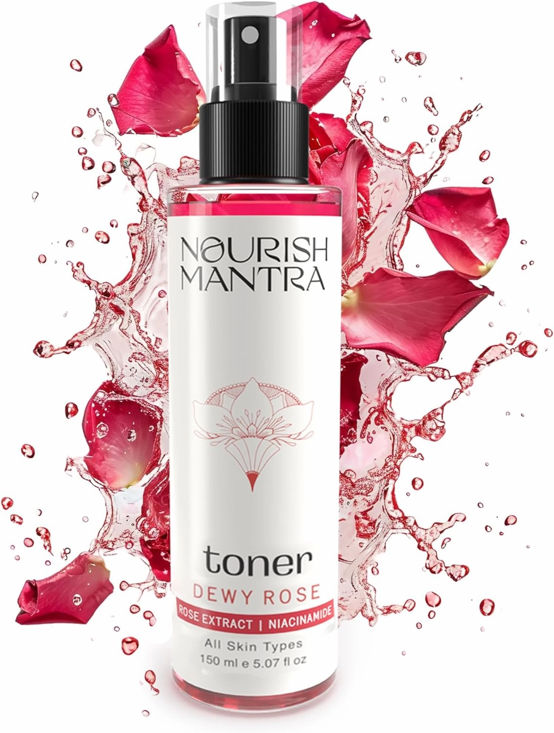 Nourish Mantra’s Dewy Rose Toner/Formulated with Rose De Mai, Niacinamide & Vitamin B5/ Radiant & Rejuvenated Skin/Pore Tightening Toner (150ml)