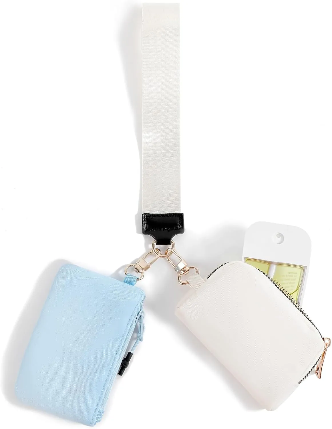 Nylon Small Keychain Makeup Bag, Zippered Pouch with Nylon Lanyard, Mini Portable Cosmetic Pouch,Coin Purse Lipstick Cosmetic Accessories Organizer（Beige and Blue）