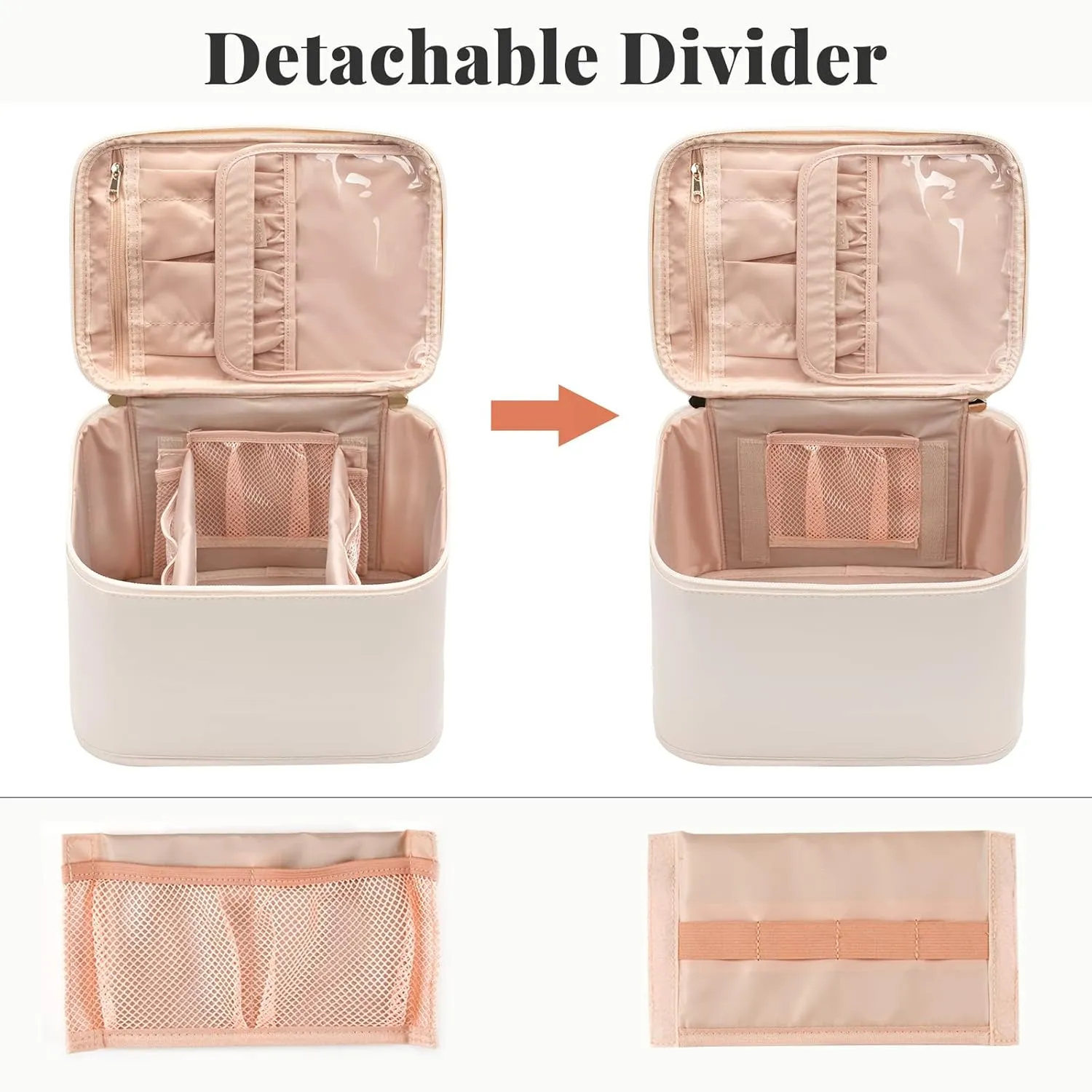 OCHEAL Makeup Bag, Portable Cosmetic Bag, Large Capacity Travel Case Organizer, Makeup Bags For Women Toiletry Bag for Girls Traveling With Handle and Divider- Beige Large