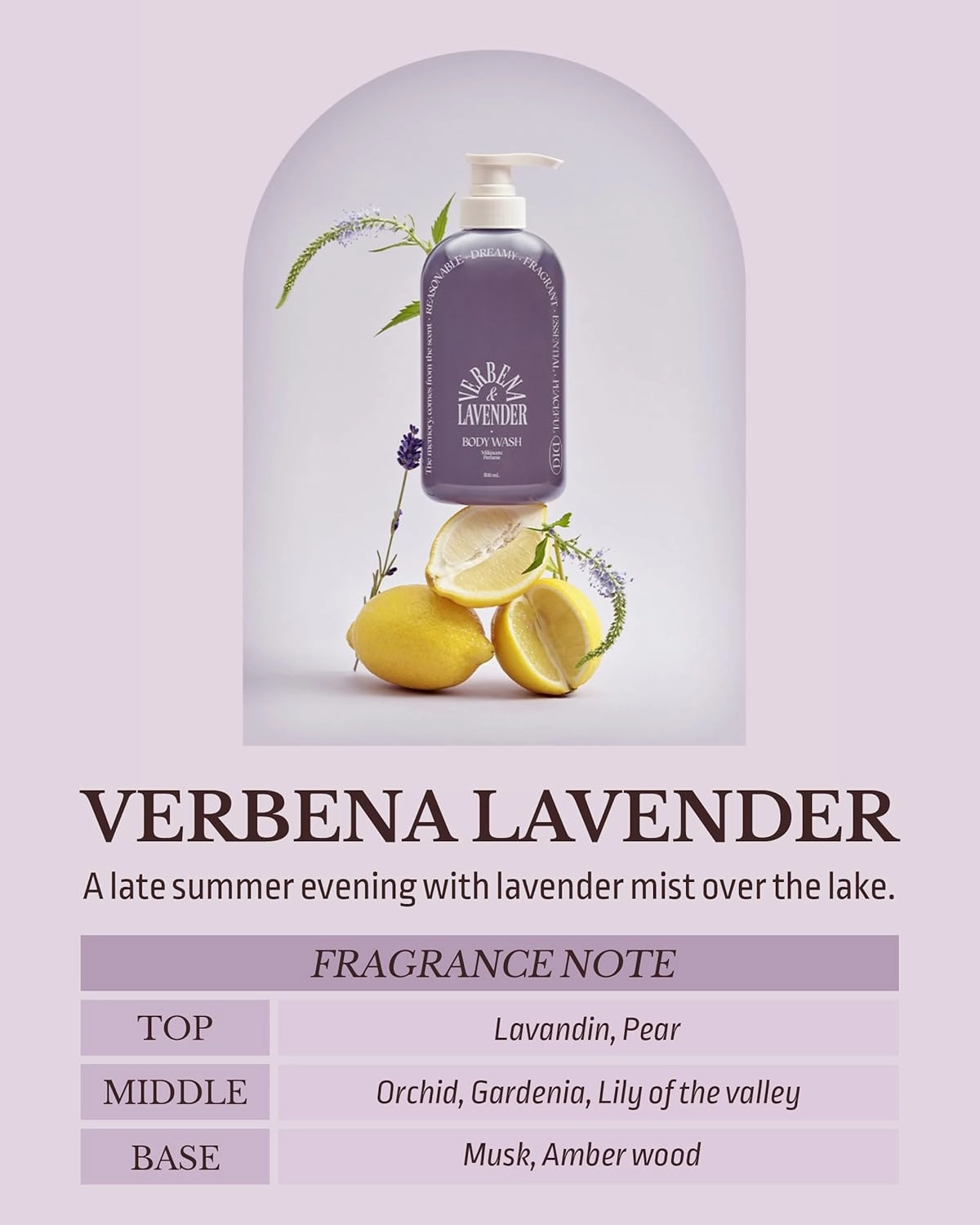 ODID Milk in Cera Perfume Body Wash - Korean Moisturizing Body Cleanser for All Skin Types - Subtle Verbena Lavender Scent - with Milk Protein and Ceramide, 16.9 fl.oz.