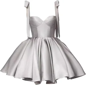 Off Shoulder Satin Homecoming Dress Short Prom Dresses for Teens 2025 Puffy HOCO Dress with Bow BD488