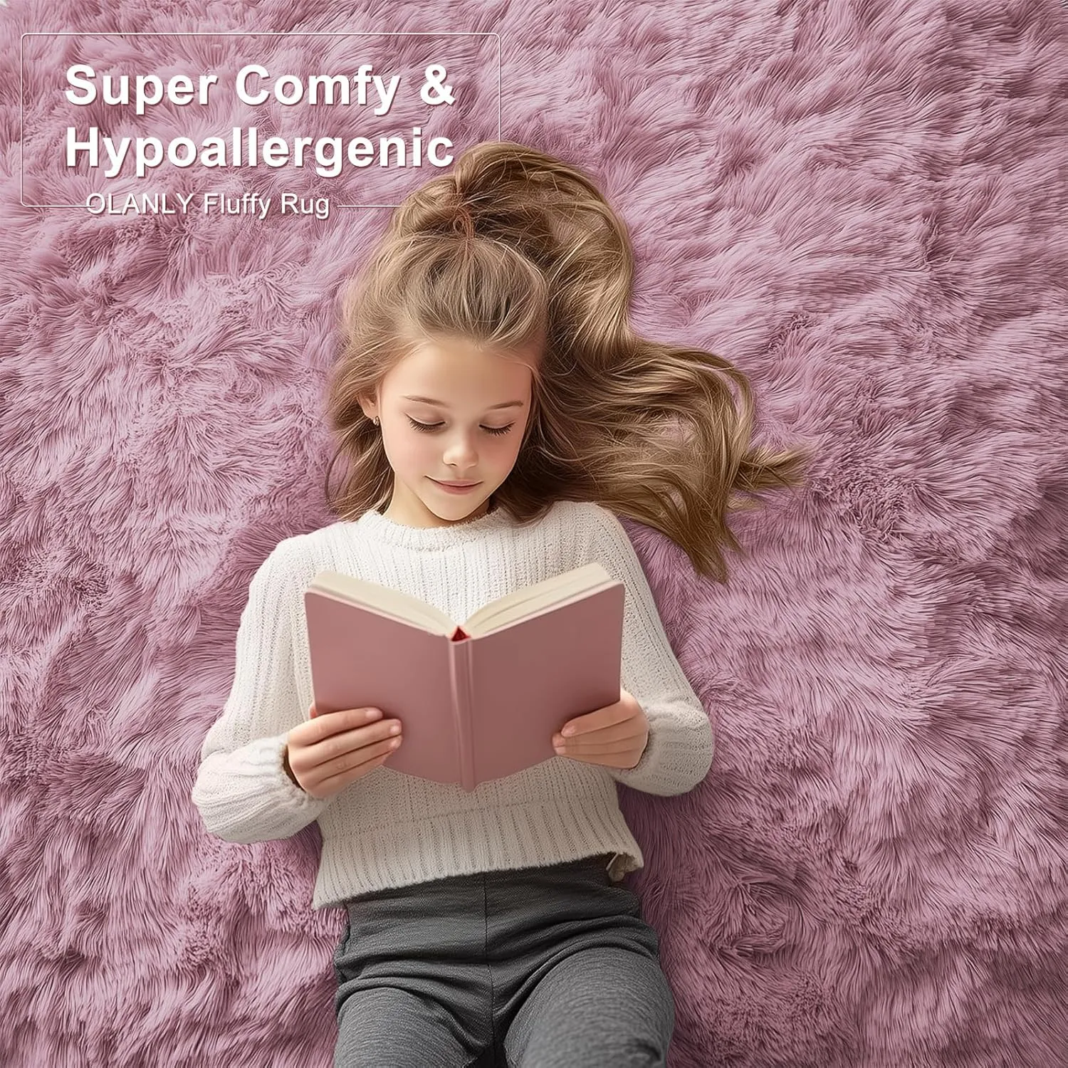 OLANLY Area Rugs for Living Room Bedroom, Machine Washable 4x5.9 Feet Soft Fluffy Shaggy Bedside Rug, Indoor Floor Carpet for Kids Girls and Boys, Dorms, Nursery Rooms, Home Decor Aesthetic, Blush