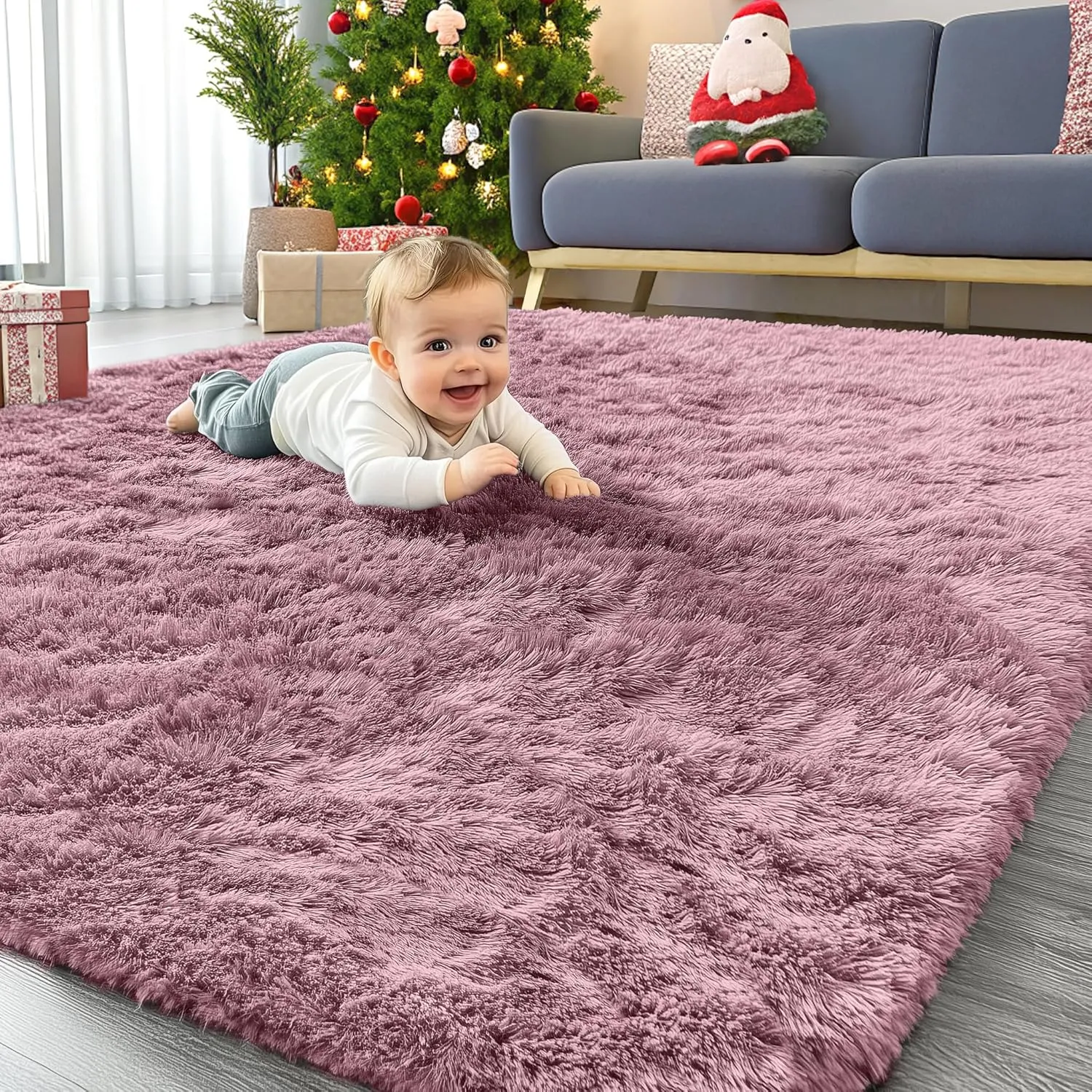 OLANLY Area Rugs for Living Room Bedroom, Machine Washable 4x5.9 Feet Soft Fluffy Shaggy Bedside Rug, Indoor Floor Carpet for Kids Girls and Boys, Dorms, Nursery Rooms, Home Decor Aesthetic, Blush