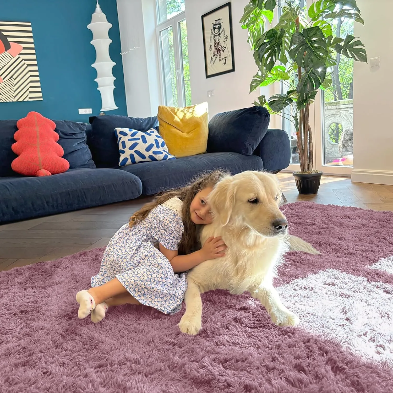 OLANLY Area Rugs for Living Room Bedroom, Machine Washable 4x5.9 Feet Soft Fluffy Shaggy Bedside Rug, Indoor Floor Carpet for Kids Girls and Boys, Dorms, Nursery Rooms, Home Decor Aesthetic, Blush