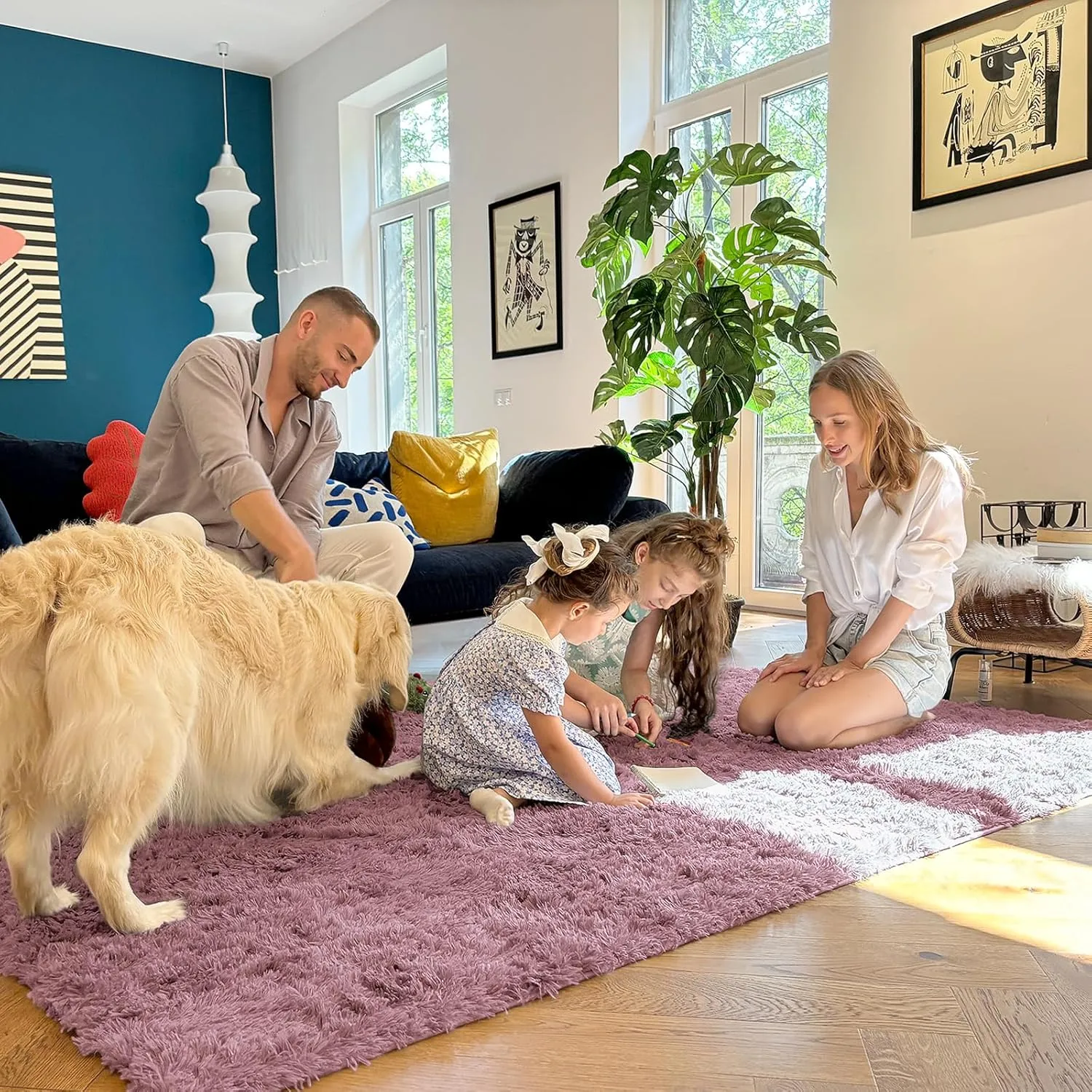 OLANLY Area Rugs for Living Room Bedroom, Machine Washable 4x5.9 Feet Soft Fluffy Shaggy Bedside Rug, Indoor Floor Carpet for Kids Girls and Boys, Dorms, Nursery Rooms, Home Decor Aesthetic, Blush