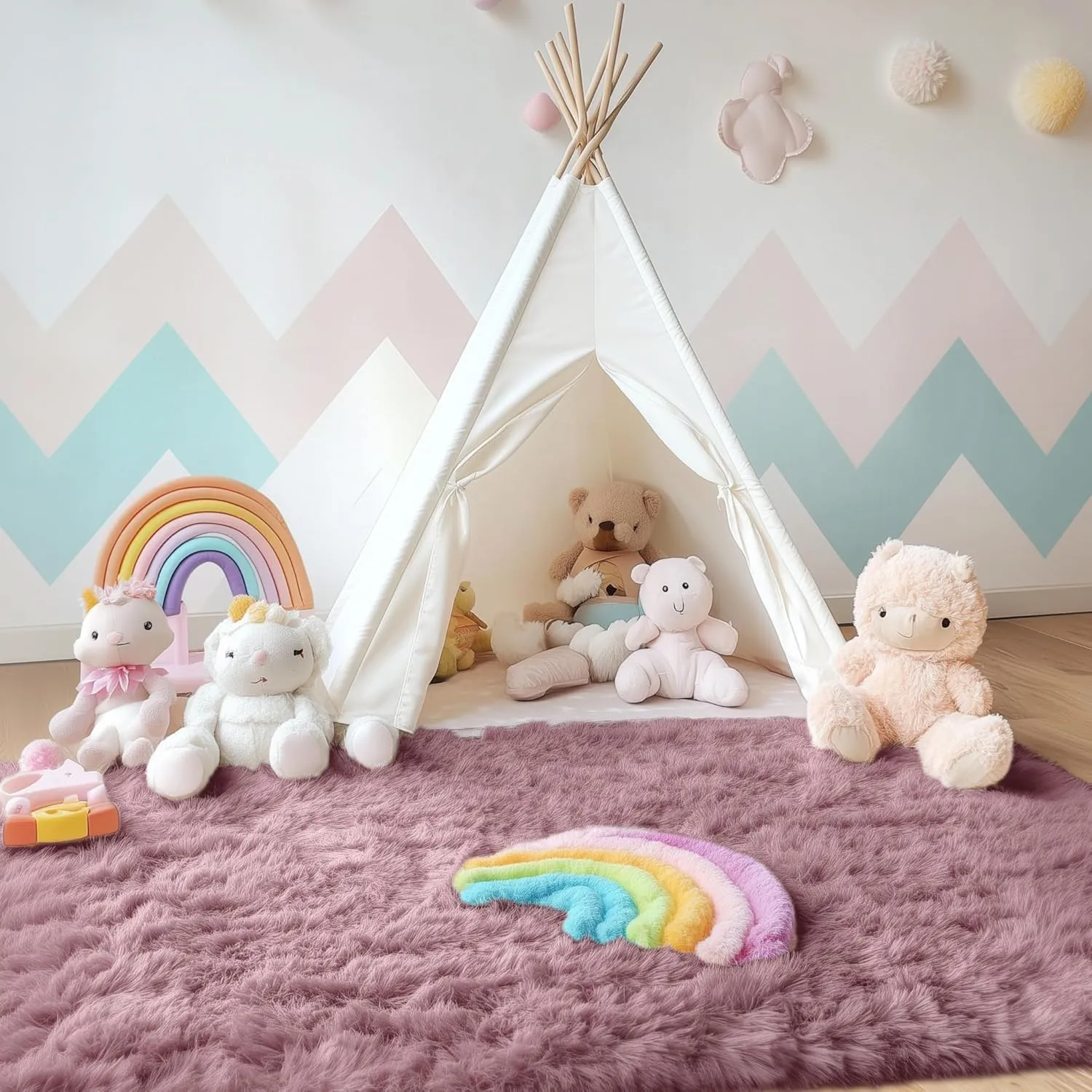 OLANLY Area Rugs for Living Room Bedroom, Machine Washable 4x5.9 Feet Soft Fluffy Shaggy Bedside Rug, Indoor Floor Carpet for Kids Girls and Boys, Dorms, Nursery Rooms, Home Decor Aesthetic, Blush
