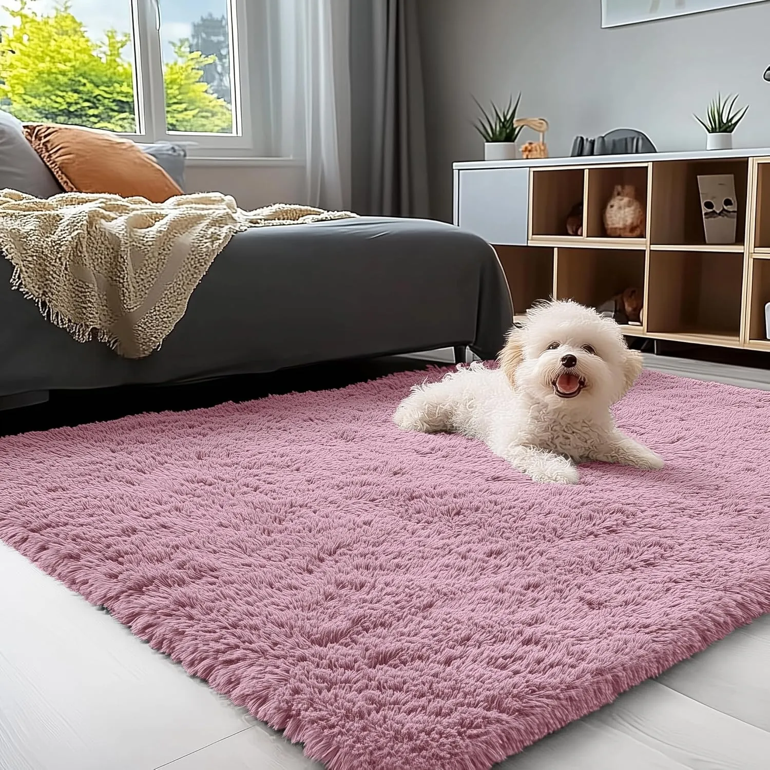 OLANLY Area Rugs for Living Room Bedroom, Machine Washable 4x5.9 Feet Soft Fluffy Shaggy Bedside Rug, Indoor Floor Carpet for Kids Girls and Boys, Dorms, Nursery Rooms, Home Decor Aesthetic, Blush
