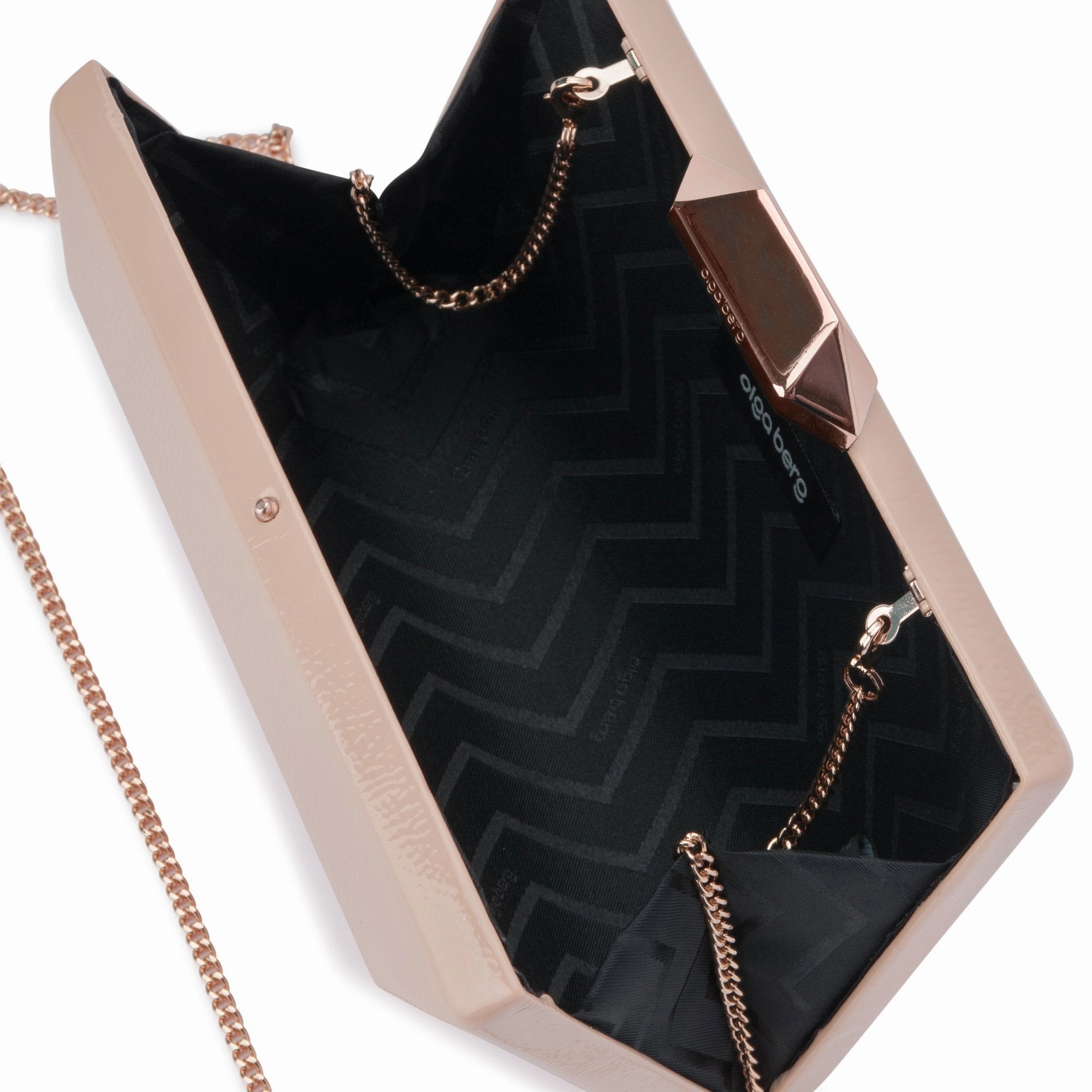 Olga Berg Emilia Patent Facet Clutch in Red or Blush
