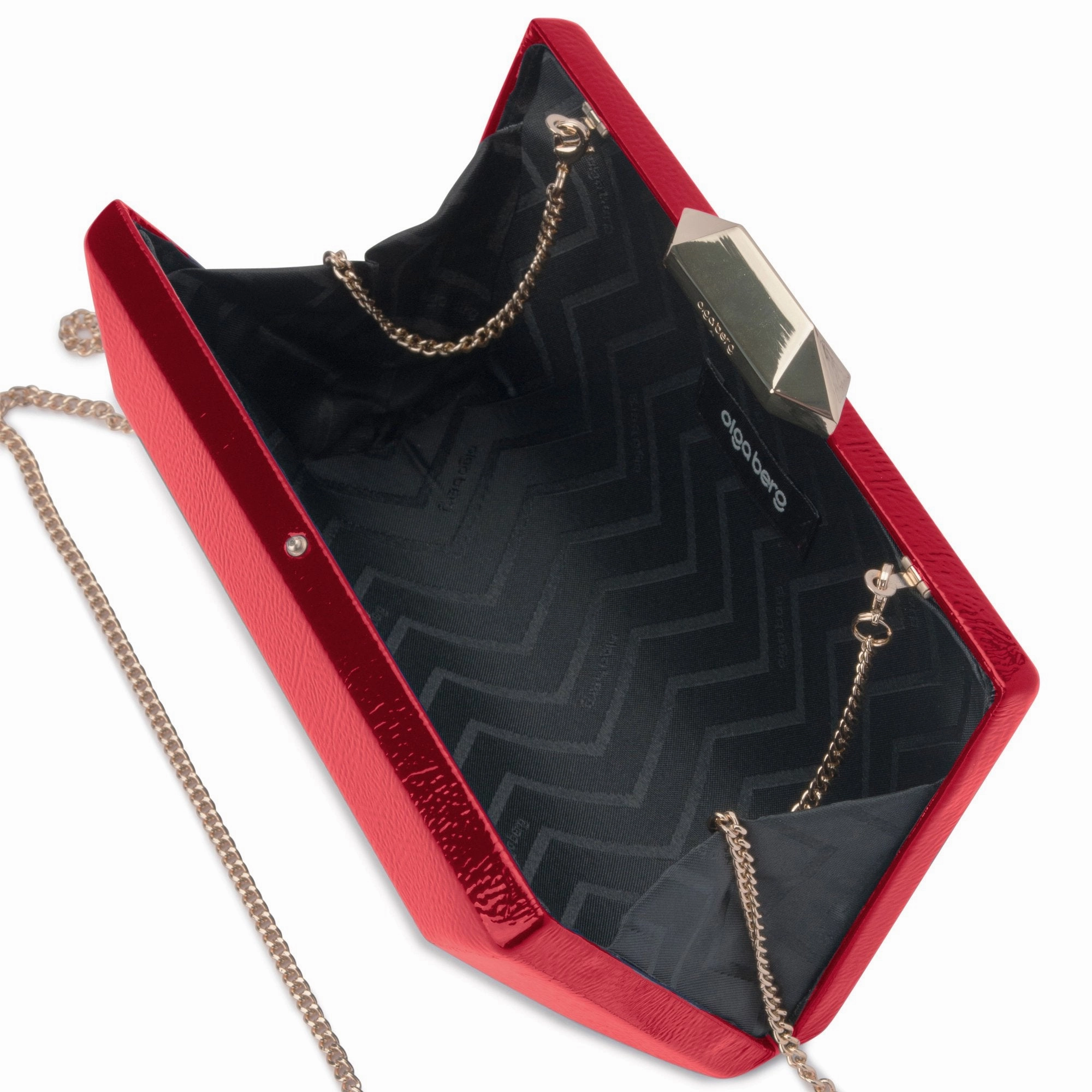Olga Berg Emilia Patent Facet Clutch in Red or Blush