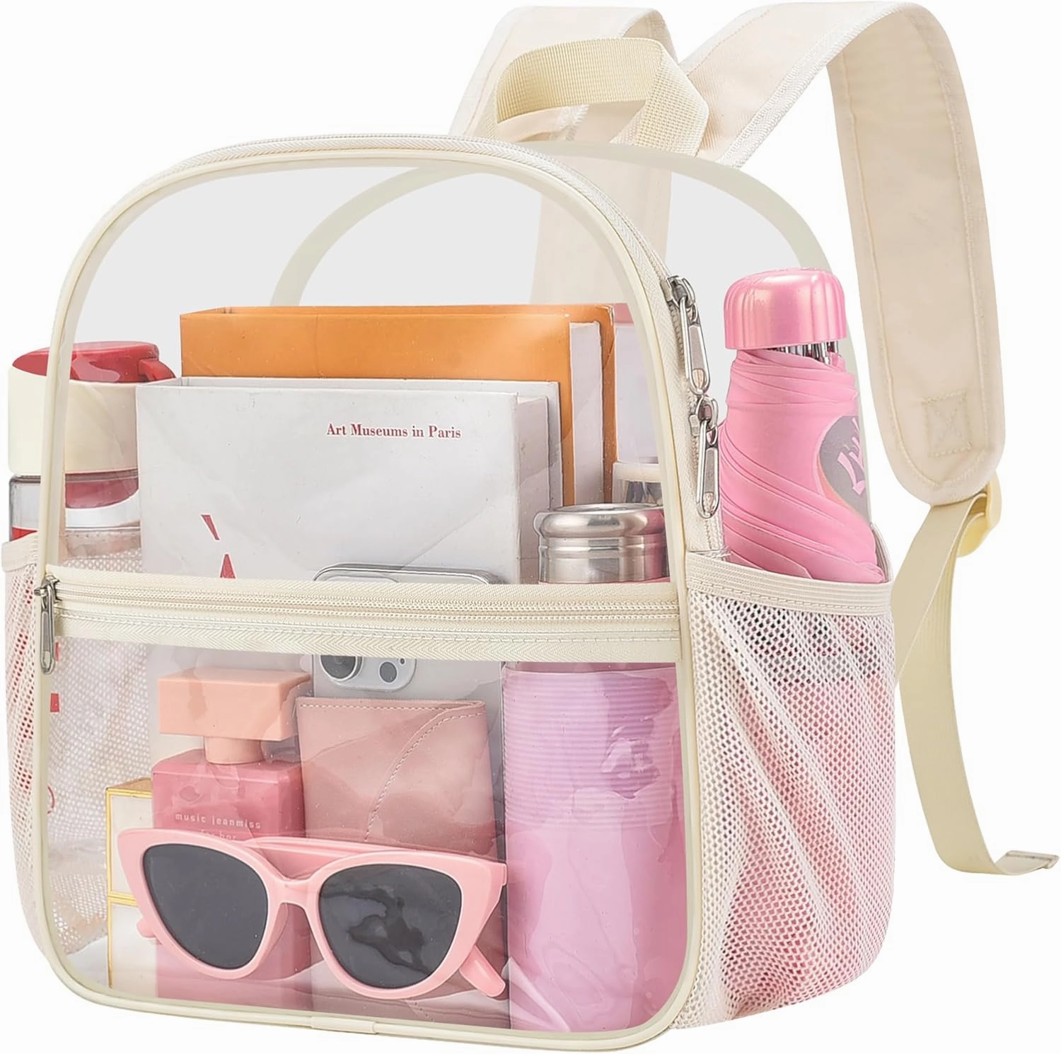 Oraben Clear Backpack for Stadium Events Clear Stadium Backpack 12x6x12 Bag (Enhanced Strap, Creamy)