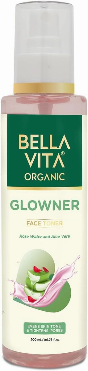 Organi'c Glowner Face Toner, Alcohol Free, Rose Water 200ml Pore Minimizing Tightening Natural Toner Spray for Glowing Skin - All Skin Types, Clear