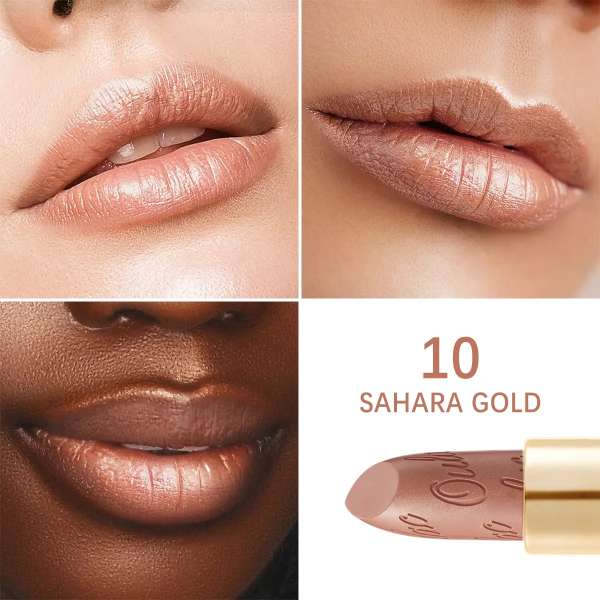 Oulac Metallic Brown & Nude Lipstick Set - 2PCS Vegan Lightweight Hydrating Formula with High Impact Lip Color for Full Coverage Lip Makeup, Christmas Gifts for Women, 08 10