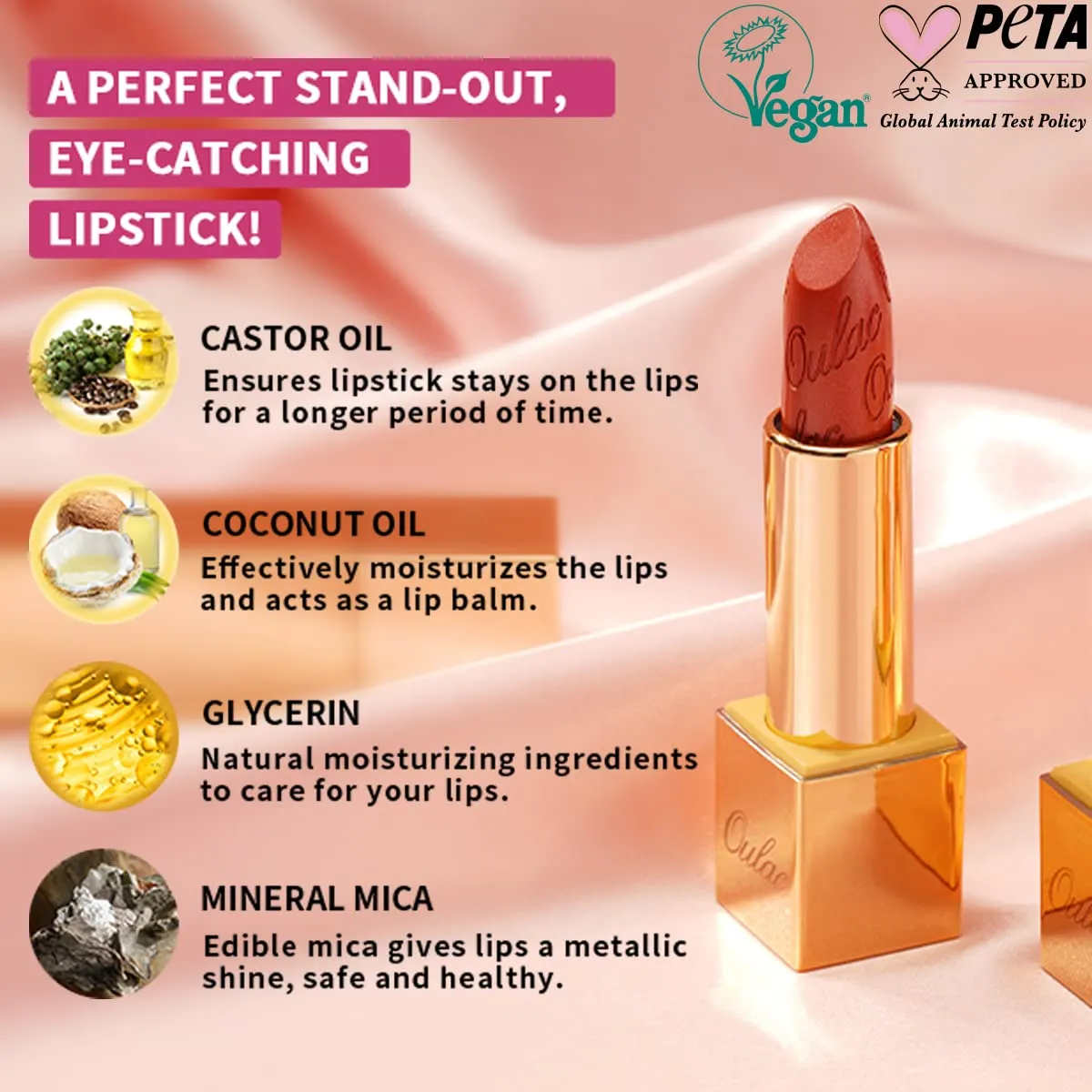 Oulac Metallic Brown & Nude Lipstick Set - 2PCS Vegan Lightweight Hydrating Formula with High Impact Lip Color for Full Coverage Lip Makeup, Christmas Gifts for Women, 08 10