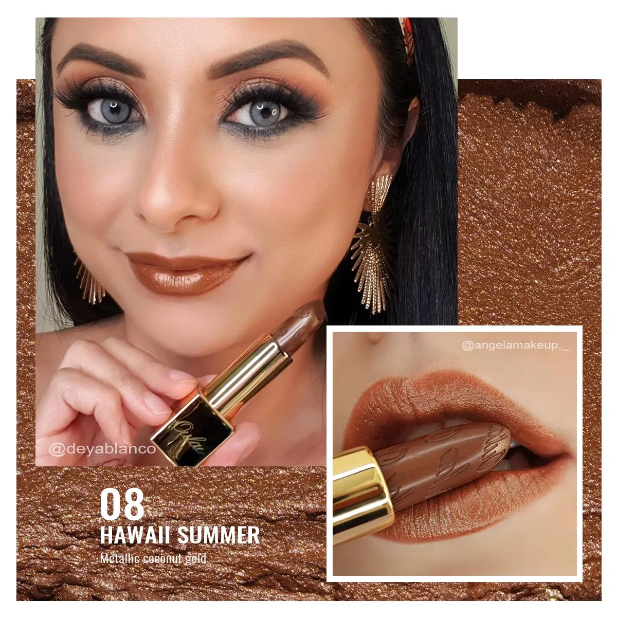 Oulac Metallic Brown & Nude Lipstick Set - 2PCS Vegan Lightweight Hydrating Formula with High Impact Lip Color for Full Coverage Lip Makeup, Christmas Gifts for Women, 08 10