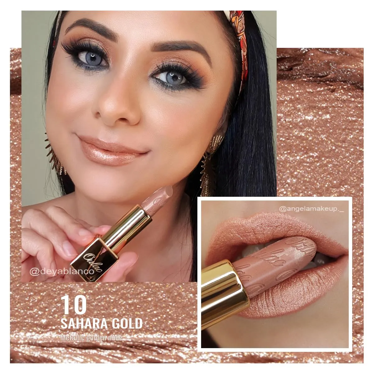Oulac Metallic Brown & Nude Lipstick Set - 2PCS Vegan Lightweight Hydrating Formula with High Impact Lip Color for Full Coverage Lip Makeup, Christmas Gifts for Women, 08 10