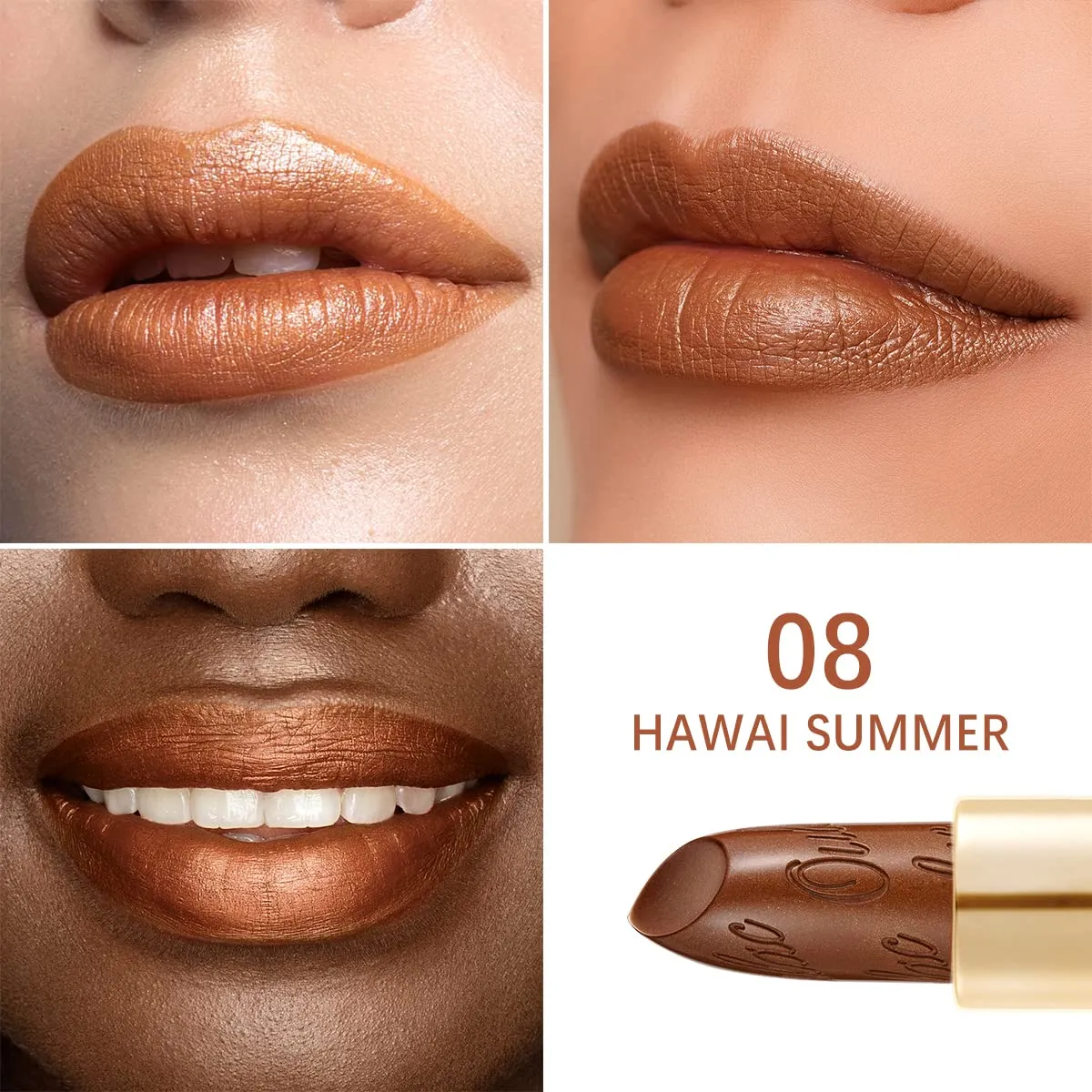 Oulac Metallic Brown & Nude Lipstick Set - 2PCS Vegan Lightweight Hydrating Formula with High Impact Lip Color for Full Coverage Lip Makeup, Christmas Gifts for Women, 08 10