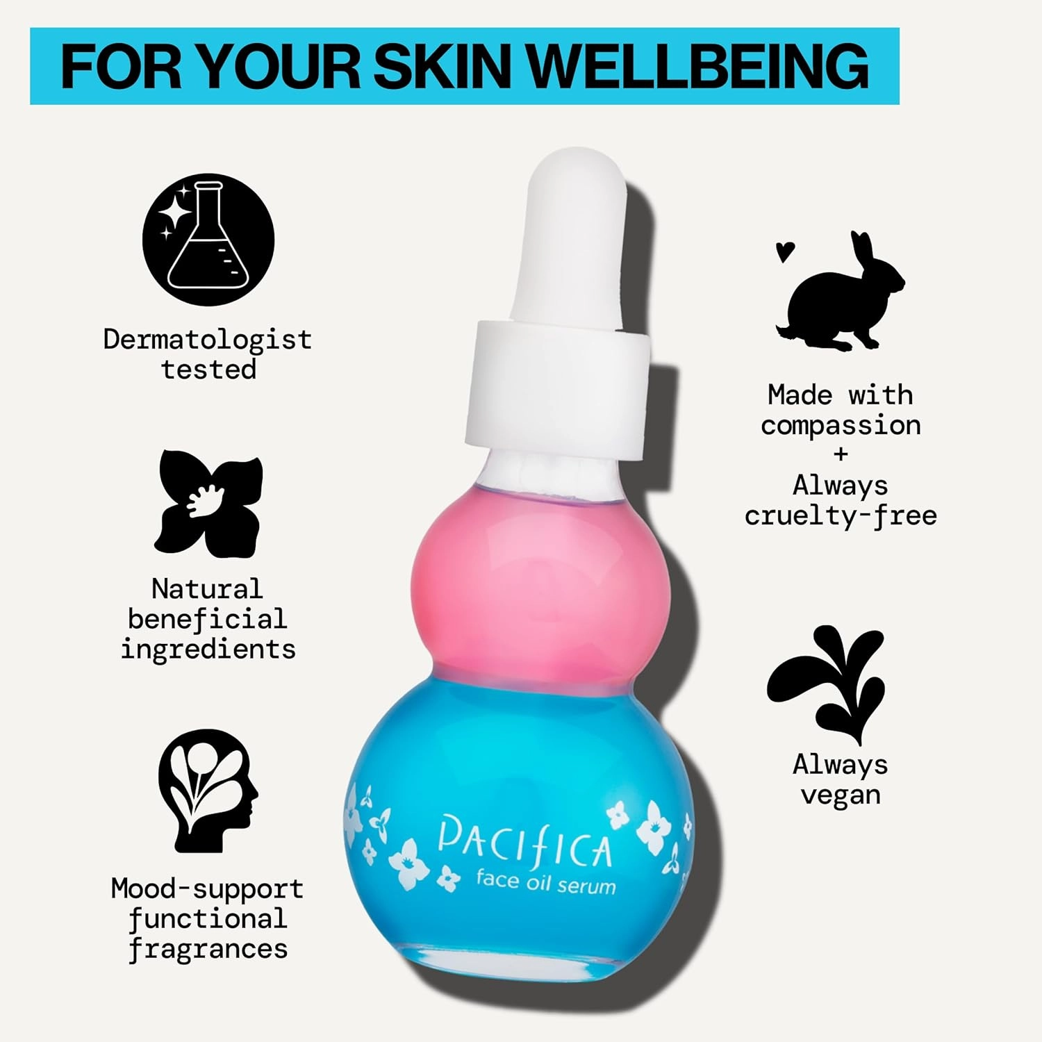 Pacifica Face Oil Serum - Flower Fix Bi-Phase Hydrating Skin Barrier - w/Hyaluronic Acid & Natural Botanical Ingredients - for Dry Sensitive Skin Vegan & Cruelty-Free Dermatologist Approved